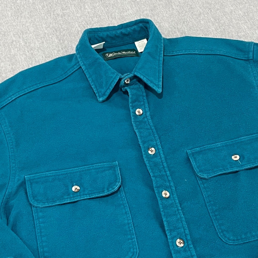 Vintage Gander Mountain Mens Large Teal Cotton Chamois Button Up Flannel Shirt